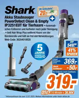 Expert Shark akku staubsauger powerdetect clean & empty ip3251eut für tierhaare Angebot