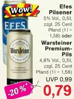 Jawoll Efes Pilsener oder Warsteiner Premium Pils Angebot