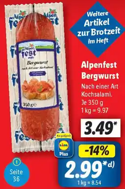 Lidl Alpenfest Bergwurst Angebot