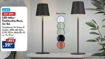 Aldi Süd JUST LIGHT LED-Akku Tischleuchte Buria, 2er-Set Angebot