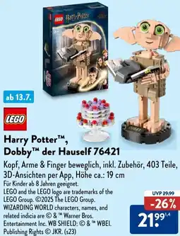 Aldi Süd LEGO Harry Potter Dobby der Hauself 76421 Angebot