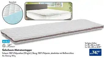 Aldi Süd Hanse Gelschaum-Matratzentopper Angebot