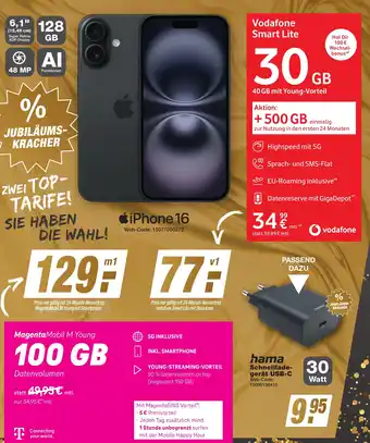 K+B Expert iPhone 16 + Vodafone Smart Lite Angebot
