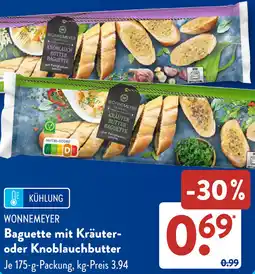 Aldi Süd WONNEMEYER Baguette mit Kräuter- oder Knoblauchbutter Angebot