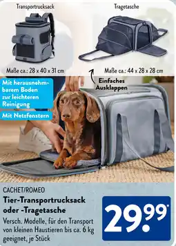 Aldi Süd CACHET/ROMEO Tier-Transportrucksack oder Tragetasche Angebot