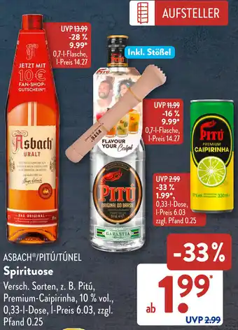 Aldi Süd ASBACH /PITU/TÚNEL Spirituose Angebot