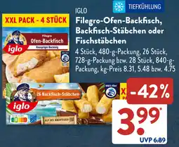 Aldi Süd IGLO Filegro Ofen-Backfisch, Backfisch-Stäbchen oder Fischstäbchen Angebot