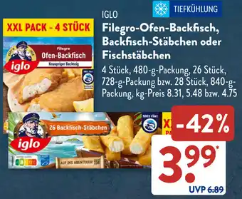 Aldi Süd IGLO Filegro Ofen-Backfisch, Backfisch-Stäbchen oder Fischstäbchen Angebot