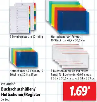 Lidl crelando Buchschutzhüllen/ Heftschoner/Register Angebot