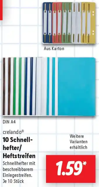 Lidl Crelando 10 Schnellhefter/ Heftstreifen Angebot