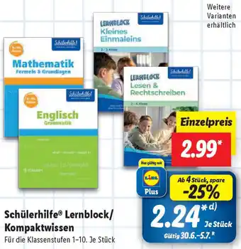 Lidl Schülerhilfe Lernblock/ Kompaktwissen Angebot