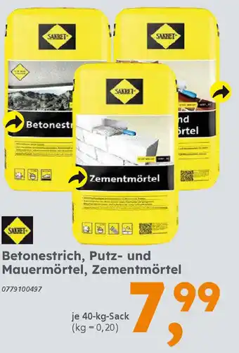 Globus Baumarkt SAKRET Betonestrich, Putz- und Mauermörtel, Zementmörtel Angebot