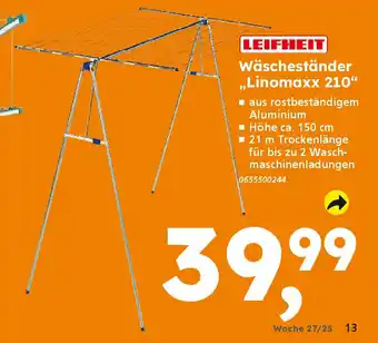 Globus Baumarkt LEIFHEIT Wäscheständer ,,Linomaxx 210“ Angebot
