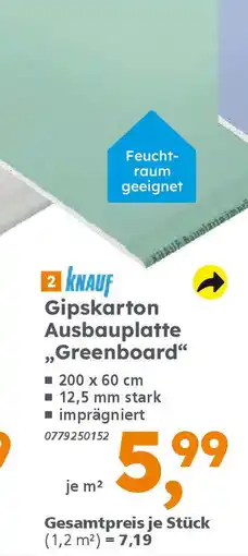 Globus Baumarkt KNAUF Gipskarton Ausbauplatte ,,Greenboard" Angebot