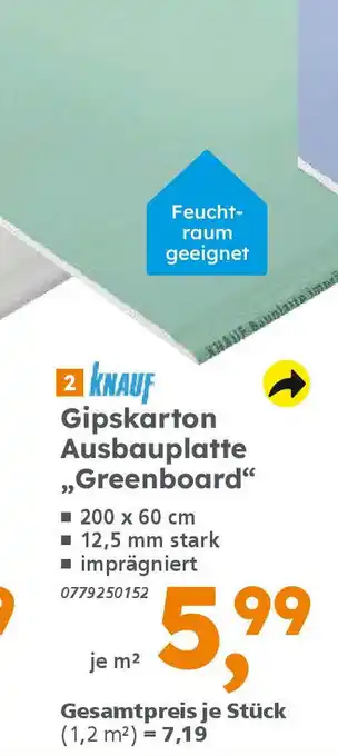 Globus Baumarkt KNAUF Gipskarton Ausbauplatte ,,Greenboard" Angebot