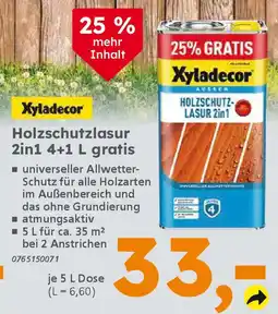 Globus Baumarkt Xyladecor Holzschutzlasur 2in1 4+1 L gratis Angebot