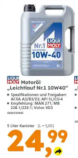 Globus Baumarkt LIQUI MOLY Motoröl ,,Leichtlauf Nr.1 10W40" Angebot