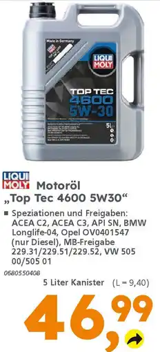 Globus Baumarkt LIQUI MOLY Motoröl ,,Top Tec 4600 5W30" Angebot