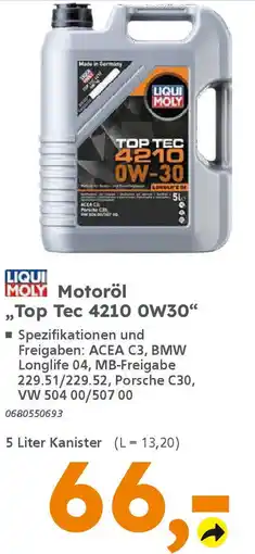 Globus Baumarkt LIQUI MOLY Motoröl „Top Tec 4210 0W30" Angebot