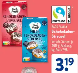 Aldi Süd BACK FAMILY Schokoladen Streusel Angebot