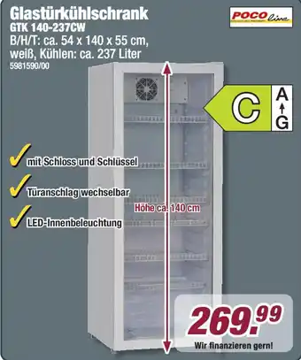 Poco POCO line Glastürkühlschrank GTK 140-237CW Angebot