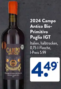 Aldi Süd 2024 Campo Antico Bio Primitivo Puglia IGT Angebot