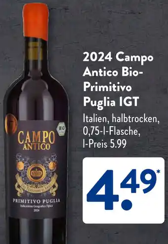 Aldi Süd 2024 Campo Antico Bio Primitivo Puglia IGT Angebot