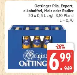 Marktkauf Oettinger pils, export, alkoholfrei, malz oder radler Angebot