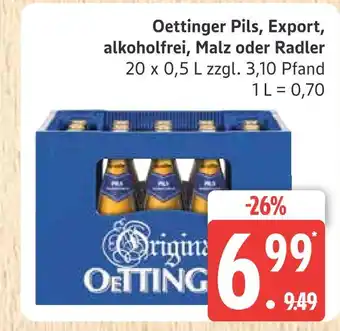Marktkauf Oettinger pils, export, alkoholfrei, malz oder radler Angebot