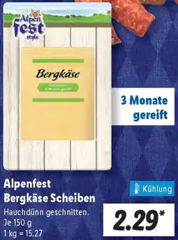 Lidl Alpenfest Bergkäse Scheiben Angebot