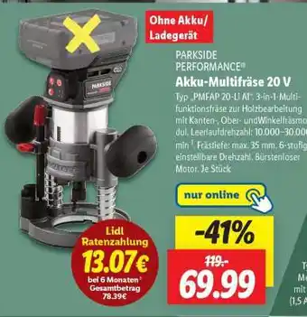 Lidl PARKSIDE PERFORMANCE Akku-Multifräse 20 V Angebot