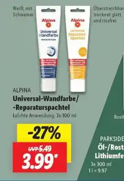 Lidl ALPINA Universal-Wandfarbe/-Reparaturspachtel Angebot