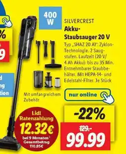 Lidl SILVERCREST Akku-Staubsauger 20 V Angebot