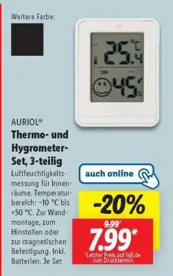 Lidl AURIOL Thermo- und Hygrometer-Set, 3-teilig Angebot