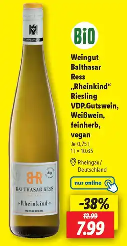 Lidl Weingut Balthasar Ress „Rheinkind“ Riesling VDP.Gutswein, Weißwein, feinherb, vegan Angebot