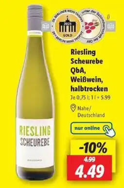Lidl Riesling Scheurebe QbA, Weißwein, halbtrocken Angebot