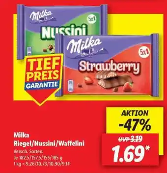 Lidl Milka Riegel/Nussini/Waffelini Angebot