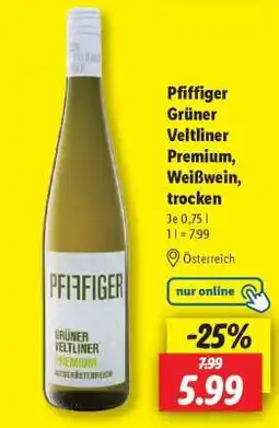 Lidl Pfiffiger Grüner Veltliner Premium, Weißwein, trocken Angebot