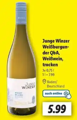 Lidl Junge Winzer Weißburgunder QbA, Weißwein, trocken Angebot