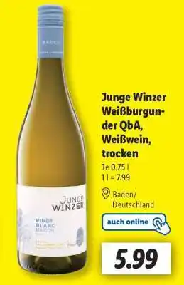 Lidl Junge Winzer Weißburgunder QbA, Weißwein, trocken Angebot