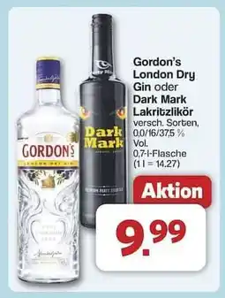 Famila Nord Ost Gordon's London Dry Gin oder Dark Mark Lakritzlikör Angebot