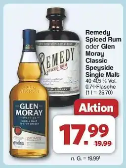 Famila Nord Ost Remedy Spiced Rum oder Glen Moray Classic Speyside Single Malt Angebot