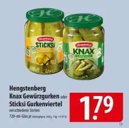 Famila Nord Ost Hengstenberg Knax Gewürzgurken oder Sticks Gurkenviertel Angebot