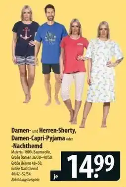 Famila Nord Ost Damen- und Herren-Shorty, Damen-Capri-Pyjama oder -Nachthemd Angebot