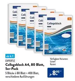 Aldi Nord EXPERTIZ Collegeblock A4, 80 Blatt, 5er-Pack Angebot