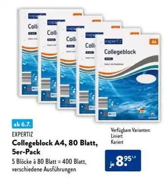 Aldi Nord EXPERTIZ Collegeblock A4, 80 Blatt, 5er-Pack Angebot
