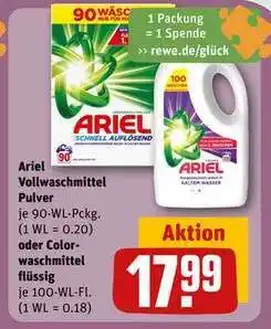 REWE Ariel Vollwaschmittel Pulver oder Colorwaschmittel flüssig Angebot