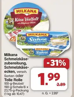 Famila Nord West Milkana Schmelzkäsezubereitung, Schmelzkäseecken, versch. Sorten oder Tolle Rolle Angebot