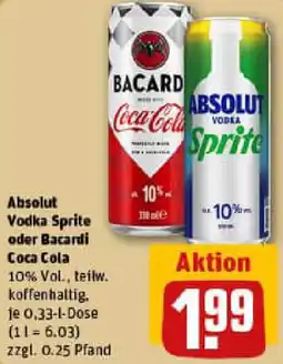 REWE Absolut Vodka Sprite oder Bacardi Coca Cola Angebot