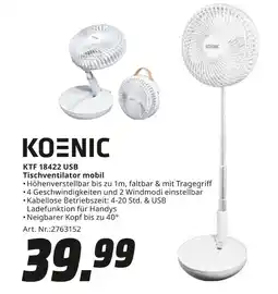 MediaMarkt Koenic ktf 18422 usb tischventilator mobil Angebot